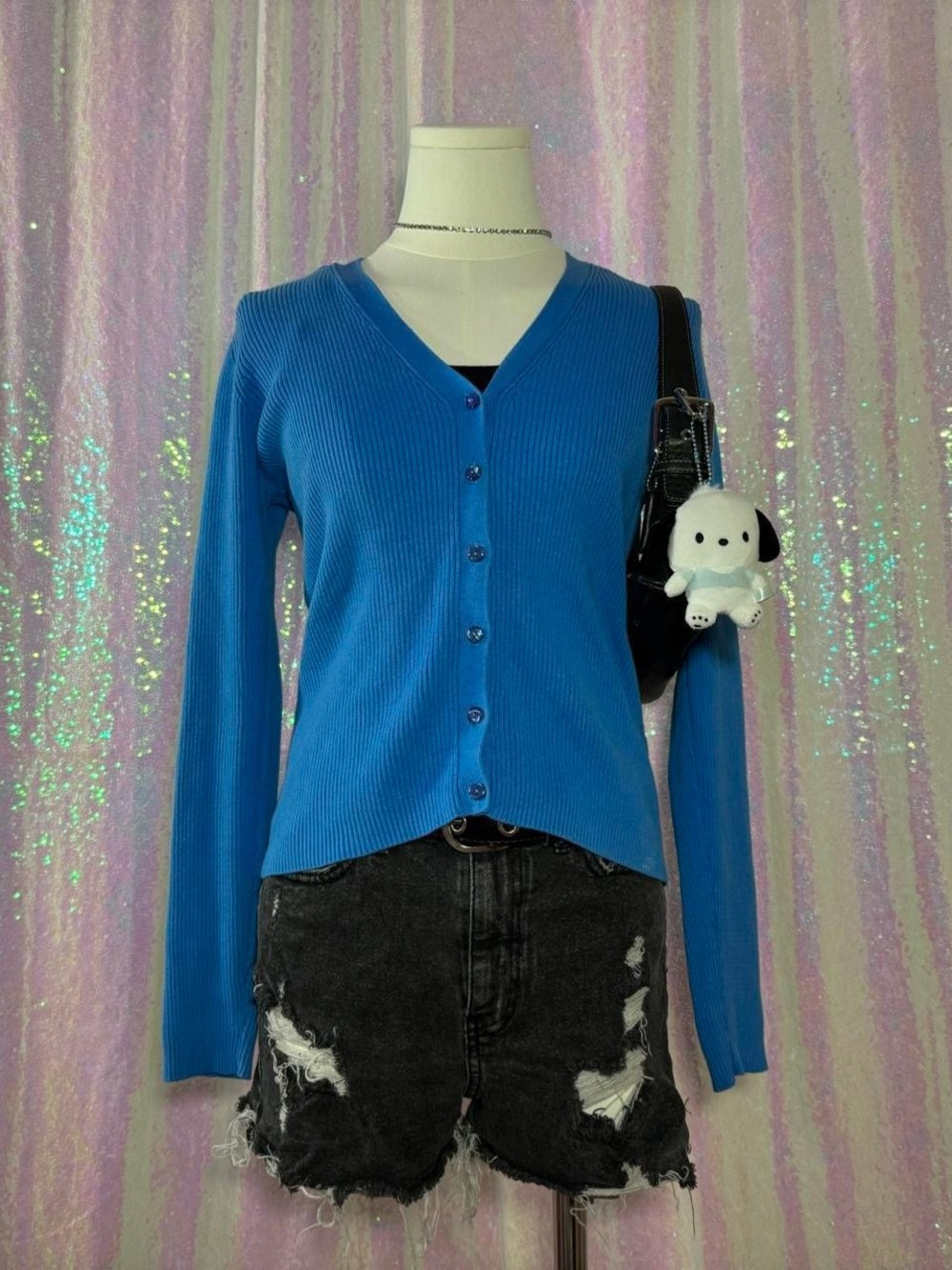 Moda International Periwinkle Blue Button-Down V-Neck Cardigan Top ★彡
